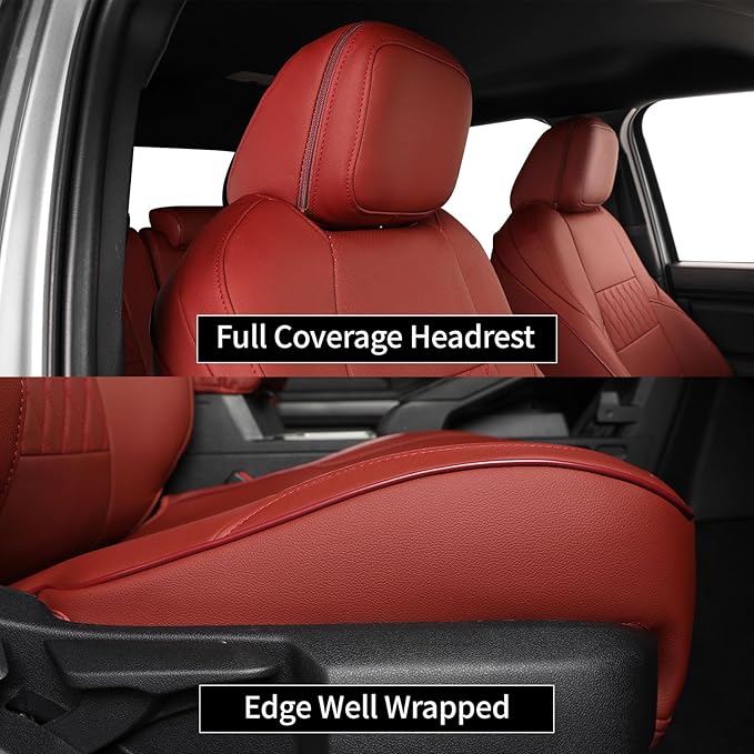 EKR Custom Fit Tacoma Car Seat Covers for Select Toyota Tacoma (Petrol) 2024 2025 Double cab SR,SR5,TRD Sport,TRD Off-Road,Limited - Full Set,Leather(Burgundy)