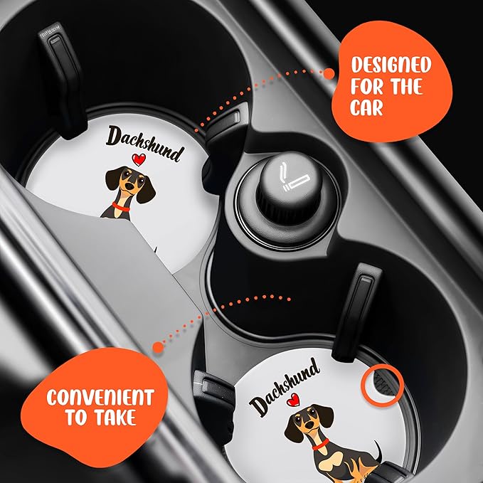 2 Pack Dachshund Car Cup Holder Coaster, Cute Dachshund Car Interior Accessories Drink Coaster for Women & Men, Dachshund Lovers Themed Gifts Stuff Accessories Things Merchandise Items!