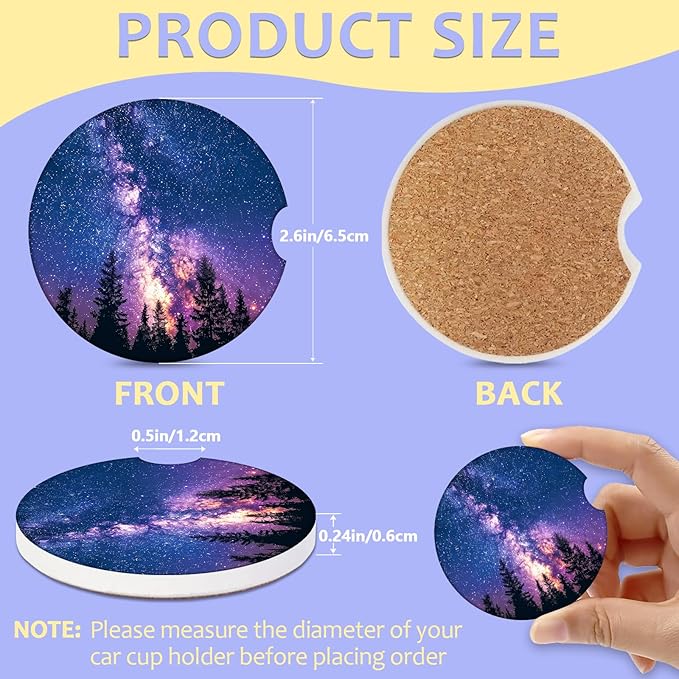 2 Pack Car Cup Holder Coaster-Misty Forest Absorbent Ceramic Coaster,Galaxy Car Coasters for Cup Holders,Auto Accessories for Women & Men