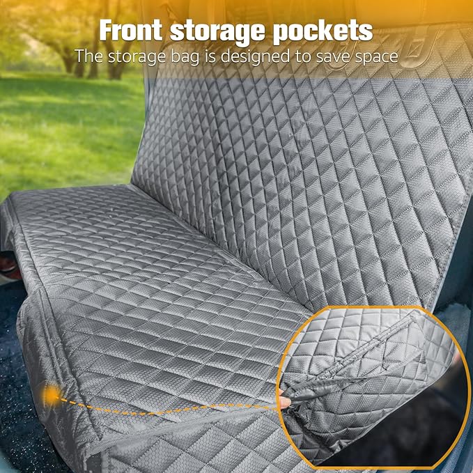 PETICON Dog Car Seat Covers for Truck Ford F-Series/Chevrolet Silverado/Ram/GMC Sierra, Waterproof Pet Back Seat Cover for Trucks, Scratchproof Nonslip Durable Rear Seat Cover for Dogs (Gray)