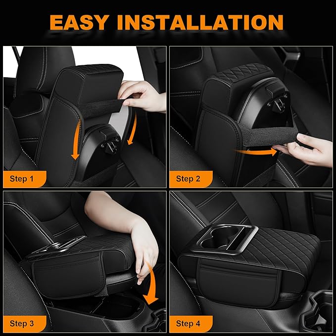 Armrest Cover for Car Fit for Jeep Compass - Center Console Cover with Cup Holders and 2 Storage Pockets(Black)