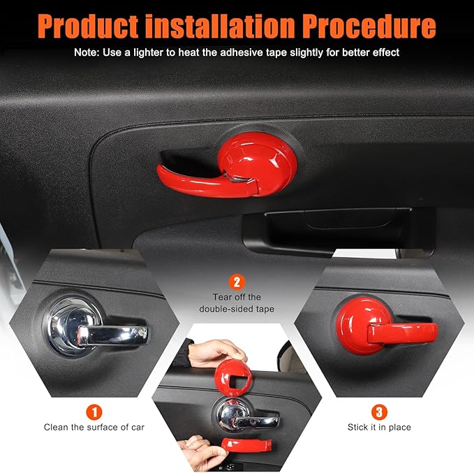 4PCS Inner Door Handles Cover Trim Compatible with Fiat 500/500 Abarth 2010-2024 Car Inner Door Handles Cover Protector Trim ABS Interior Decorative Cover Trim Sticker (Glossy Red)