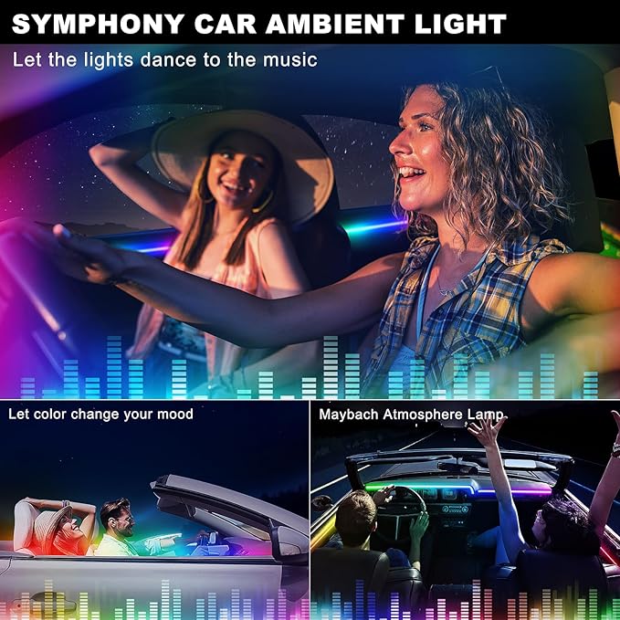 Dreamcolor Acrylic Interior Car LED Strip Light with Wireless APP, RGB 22 in 1 with 175 inches 612 LEDs Fiber Optic Strip Lights for Car, Dual Zone Music Sync Neon Car Ambient Lighting Kits