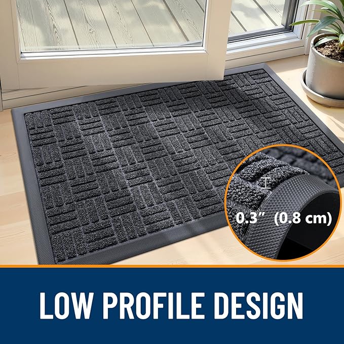OLANLY Front Door Mat Outside Entrance 33x21, Absorbent, Heavy Duty Sturdy Natural Rubber Doormat Indoor Outdoor, Non-Slip, Stain and Fade Resistant, Low Profile Floor Mat for Entryway, Black Gray