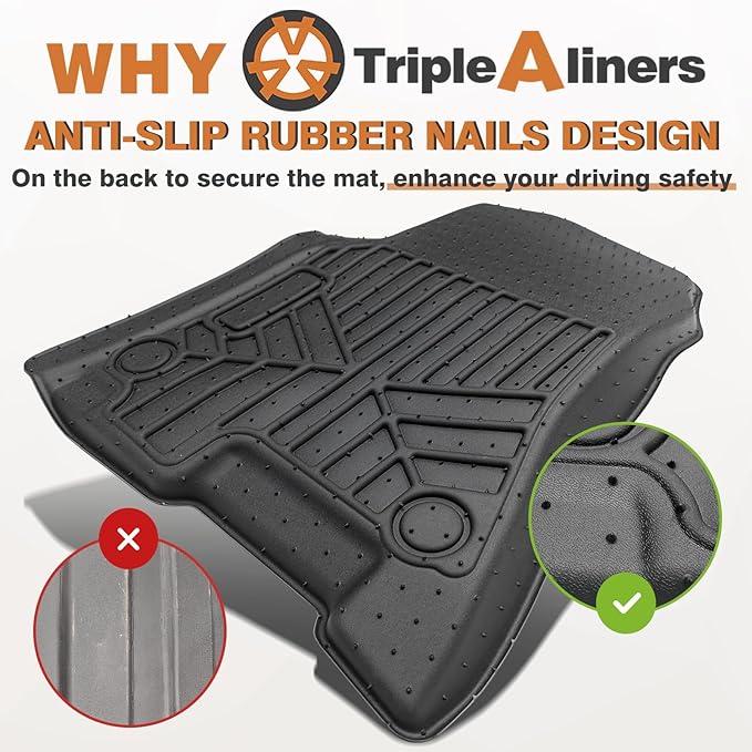 TripleAliners Floor Mats All Weather Liner Compatible with 2019-2025 RAM 1500 Crew Cab Accessories 1st & 2nd Row Floor Liners TPE Heavy Duty Custom Fit Car Mats (Not for Classic)