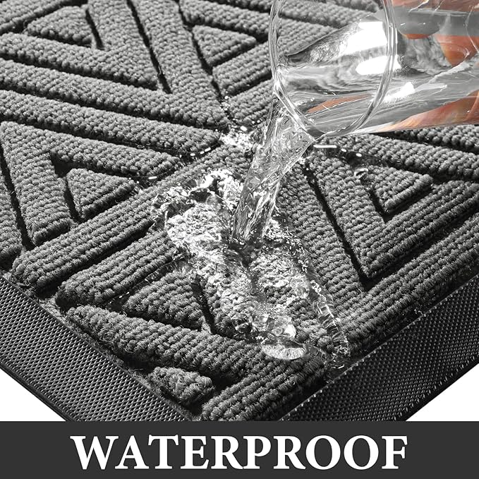 Yimobra Outdoor Mats for Front Door 29.5x17, Stops Mud & Dirt at Entrance, Fits Garage & Patio, All-Weather Waterproof Non Slip Outdoor Indoor Welcome Mat, Grey