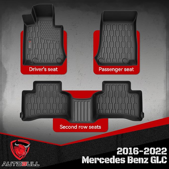 Floor Mats Compatible with 2016-2022 Mercedes Benz GLC, All Weather TPE Floor Liners, Custom Fit Car mats, 1st & 2nd Row, Black