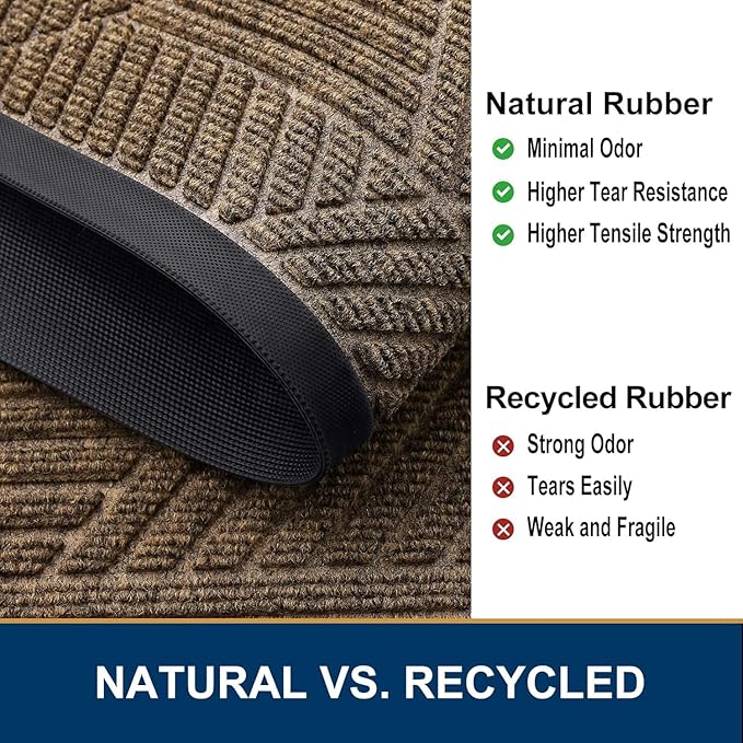 Smiry Front Door Mat Outside Entrance, Heavy Duty Sturdy Natural Rubber Doormat, Trap Dirt and Moisture, Easy Clean Low Profile Mats for Indoor Outdoor Entry, Irregular Triangle (33x21, Brown)