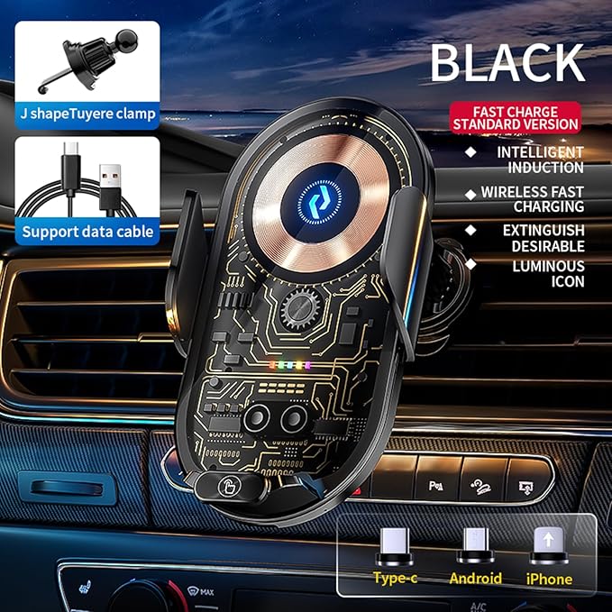 Wireless Car Charger Car Phone Holder Mount Wireless Charging Transparent Compatible Charging Air Vent Mount Phone Holder fit for All Android Smartphone(Black)