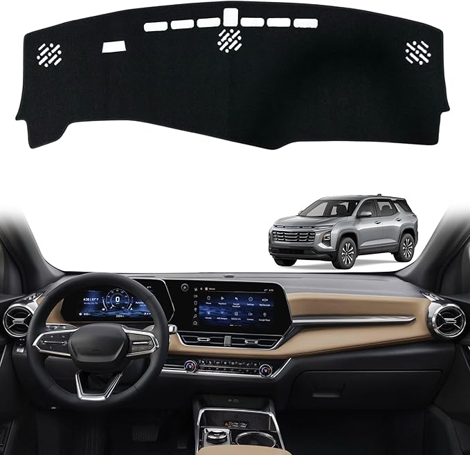 Non-Slip Dash Cover Dashboard Cover Mat Custom Fit Center Console Cover Sunshield Protector Pad Compatible with for Chevy/Chevrolet Equinox 2025 (Not for EV) (Without HUD) (Black Trim)