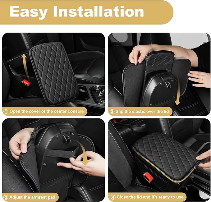 Car Armrest Cover Fit for Acura RDX Leather Center Console Cover Cushion with 2 Storage Bags(Black)