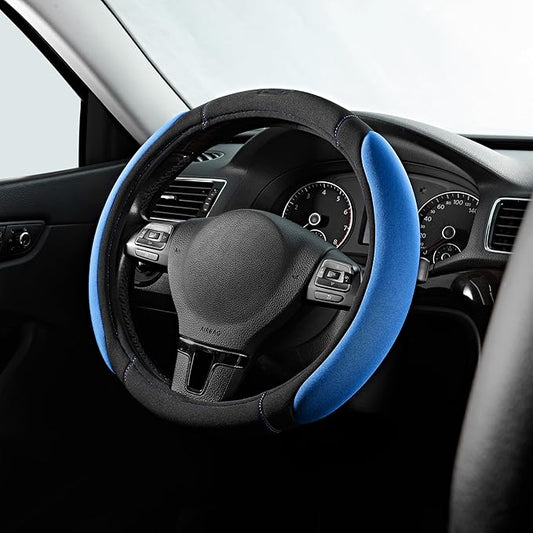 Skechers Steering Wheel Cover, Memory Foam Car Steering Wheel Cover,14.5-15inch Anti-Slip Safety Comfortable Desgin, Universal Accessory for Diverse Cars, Truck,SUV (Black & Blue)