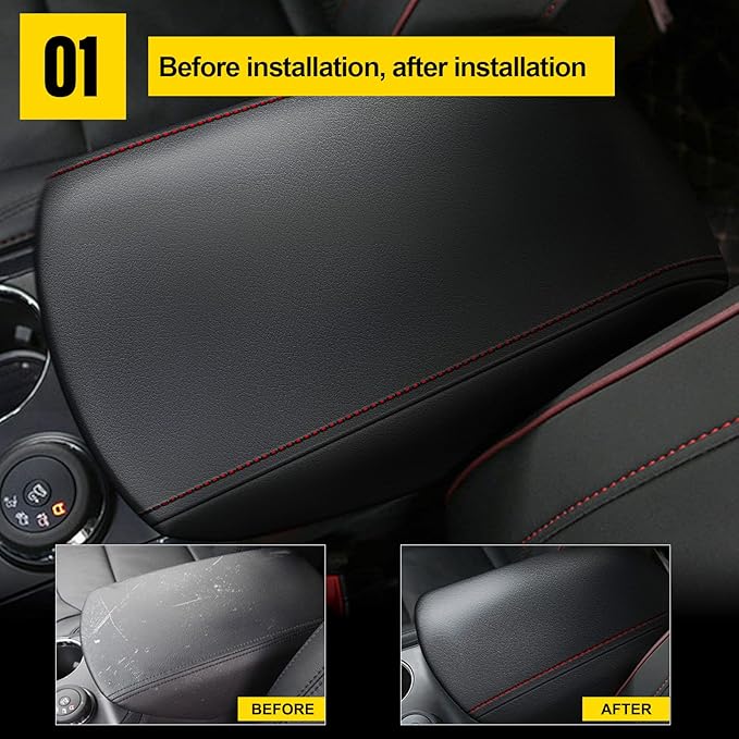 AOMSAZTO Center Console Armrest Covers for Ford Explorer 2011-2019 Black with Red Stiches