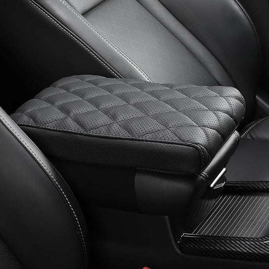Car Center Console Cover/pad Genuine Leather,Universal Armrest mat, Adjust driving posture Cushion,Protector box,Memory Foam,Real cowhide,Relieves shoulder/arm fatigue,boosting driving safety