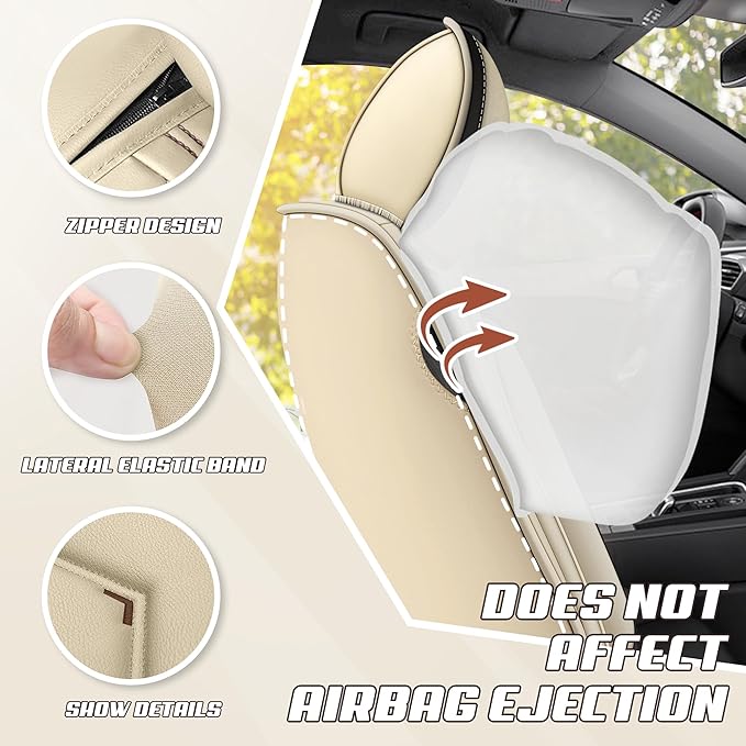 Car Seat Covers Fit for Toyota Camry 2000-2025, Stylish Sport Seat Covers, Waterproof Wear-Resistant Premium Nappa Leather Car Seat Cover.(Full Set with Pillow/Beige)