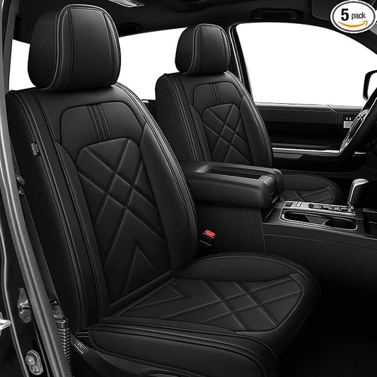 AOMSAZTO Seat Covers Custom Fit for 2014-2021 Toyota Tundra Crewmax Double Cab Breathable Leather Truck Car Seat Covers Full Set (Black)