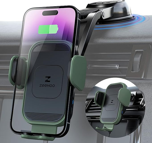 ZeeHoo Wireless Car Charger, 15w Fast Charging, Auto Clamping Car Phone Mount, Cell Phone Holder Charger, for iPhone 17 16 15 14 13 12 11 Pro Max Xs, Samsung Galaxy S23+ S22, Etc.(Grey)