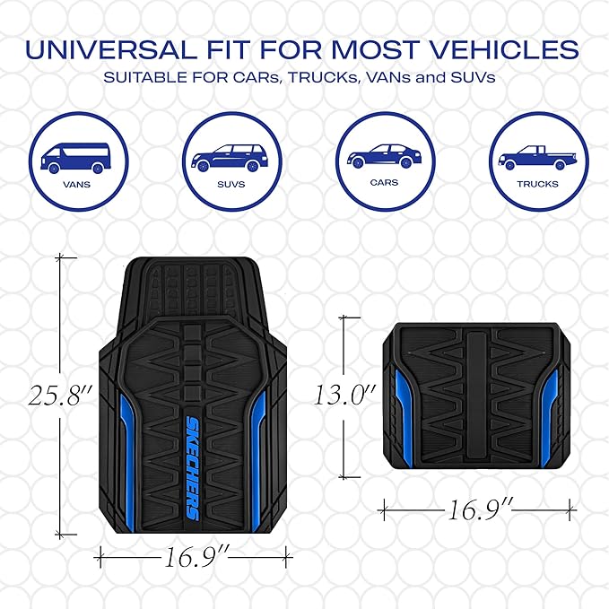 Skechers Car Floor Mats,Heavy Duty Rubber Car Mats Full Set,All Weather Floor Mats,Waterproof Trim to Fit Universal Floor Liner Car Accessories,Automotive Floor Mats for Cars Trucks SUV,Blue