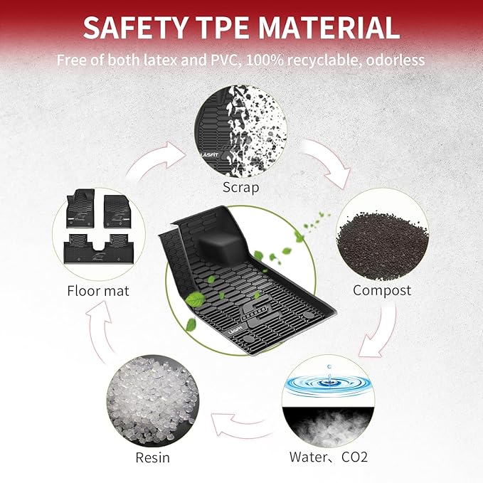 LASFIT Floor Mats for Ford Mustang Mach-E 2021-2025 TPE All Weather Protector Car Liners, 1st & 2nd Row, 3pcs Black