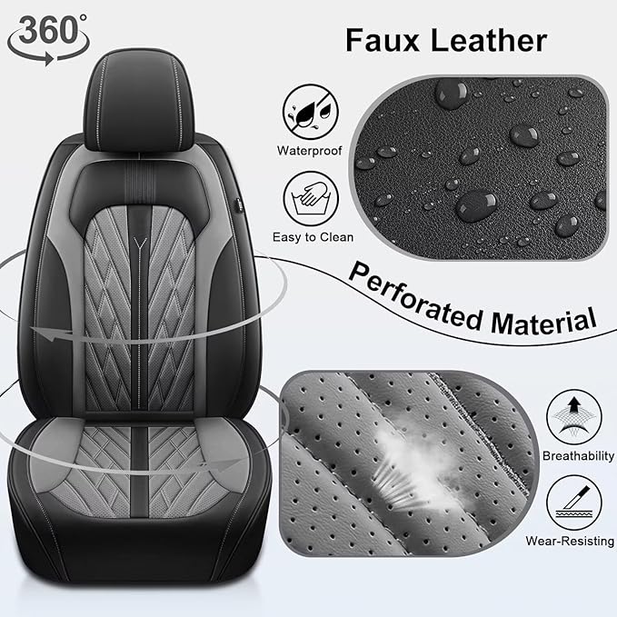 TTX LIGHTING Seat Covers Fit for Dodge Charger 2006-2026 Seat Covers Full Set Car Seat Covers Faux Leather Breathable Waterproof Car Seat Protector (5 Seats, Black&Grey)