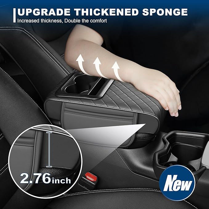 Car Center Console Cover Fit for Volkswagen ID.4 Faux Leather Auto Armrest Box Cover with Cup Holder & Phone Holder Waterproof Leather Armrest Protector Cushion(Grey)