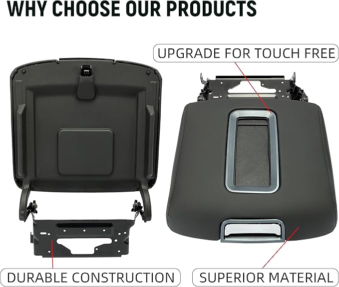 ECOTRIC Center Console Armrest Lid Compatible with 2014-2018 Chevrolet Silverado/GMC Sierra, 2015-2020 Tahoe Yukon Suburban Replace for 0227083AA L0227083AA w/Steel Bracket Black Artificial Leather