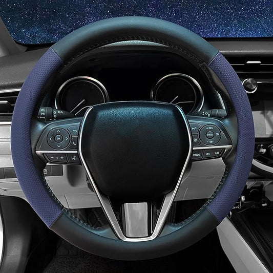 Steering Wheel Cover Standard Size 14.5-15 inch, Non-Slip Car Wheel Cover Protector, Breathable Microfiber Leather, Black and Blue