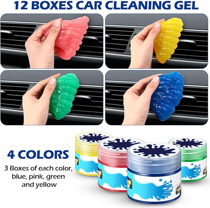 12 Pack Car Cleaning Gel Detailing Cleaner Putty Auto Clean Dust Mud Tools Accessories Kit for Car Interior Air Vent Dashboard Keyboard Home Office(Colorful)