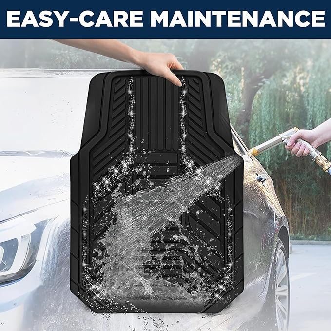 PIC AUTO Car Floor Mats, Black Sparkly Crystal Bling Glitter Car Mats Set, Front and Rear Heavy Duty Rubber Car Mats with Anti-Slip Backing, All Weather, Trim-to-Fit for Automotive SUVs, Sedan, Vans