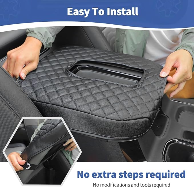 RT-TCZ for Silverado Center Console Cover Armrest Pad for Chevy Silverado Suburban Tahoe for GMC Yukon Sierra 2019 Up Black Interior Accessories