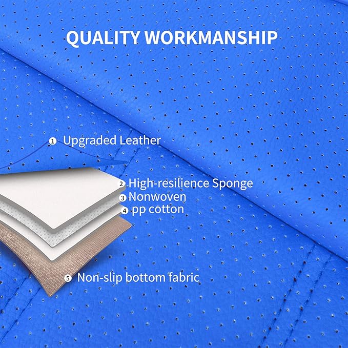 Leather Car Seat Covers Front Seats, 3D Foam Support Car Seat Covers, Universal fit for Trucks Vans SUVs Sedans Automotive Comfortable, Airbag Compatible 2PCS Front, Black+Blue