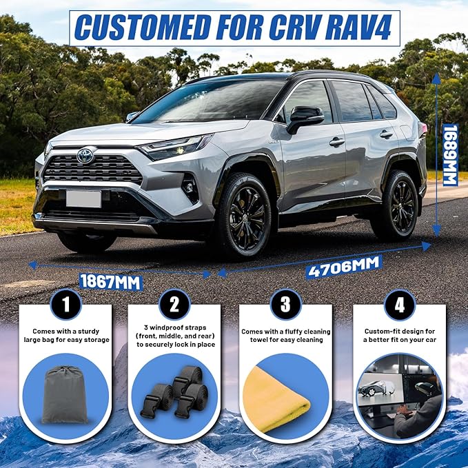 [2025 Upgrade] SUV Car Cover Custom Fit for Honda CRV (1995-2025), Toyota RAV4 (1996-2025), Waterproof All Weather for Automobiles Full Exterior Cover Rain Sun Snow UV Protector.