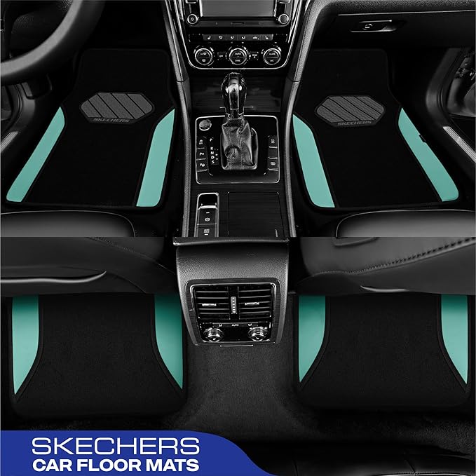 Skechers Car Floor Mats,Waterproof Universal Fit Faux Leather Car Mats,Floor Mats for Cars with Anti-Slip Heel Pad,Fit for SUVs,Vans,Sedans,Trucks,Mint