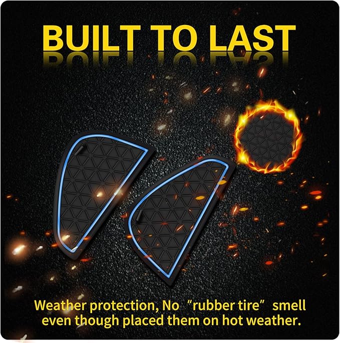 Premium Liner Mat Accessories Compatible with Toyota RAV4 2019-2024 and 2021-2024 RAV4 Prime, Custom Fit Cup Holder, Door Pocket and Center Console Inserts (Blue Trim, 14-PCS)