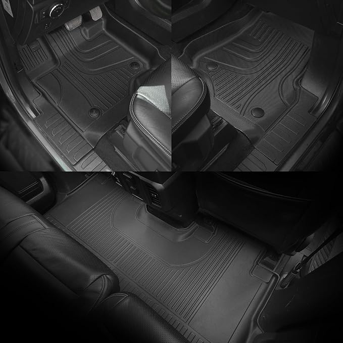 AOMSAZTO Floor Mats for 2017-2025 Ford F-250/F-350/F-450/F-550 SuperCrew Cab - 1st and 2nd Row All Weather Floor Liners for F250 / F350 / F450 / F550 SuperDuty Crew Cab with Storage Box