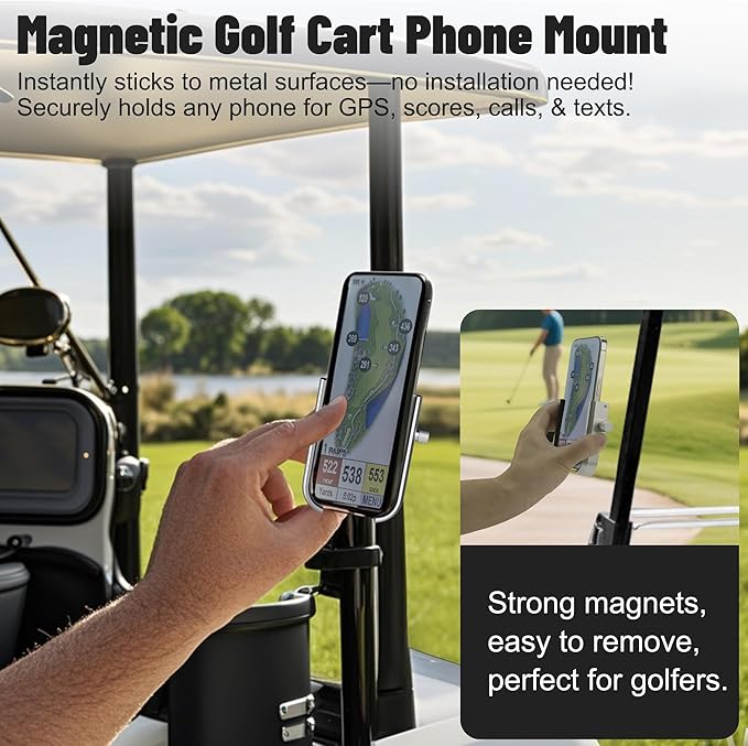 Golf Cart Phone Holder - Slim Smartphone Mount for Golf Cart, Ultra-Strong Magnet - Golf Cart Accessories, Rotatable Universal Magnetic Phone Holder for Golf Cart(Silver)