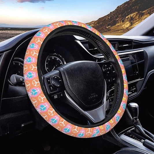 Peace Sign Steering Wheel Covers Anti-Slip Elasticity Car Accessories Steering Wheel Protector Universal 15 Inch for Cars SUV Vehicle Truck