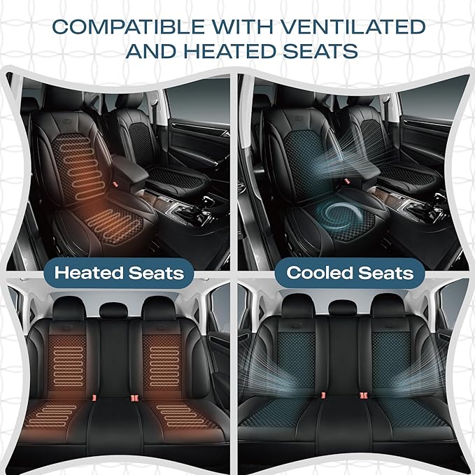 Skechers MAX Cushioning Car Seat Covers,Memory Foam Leather Seat Covers, Air Cooled Car Seat Cover Front Seats,Car Seat Cushion Airbag Universal Fit for Most Cars,Vans,Trucks,SUV,Black