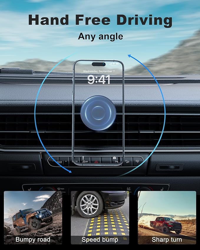 ZBF Magnetic Car Mount Charger, Mag-Safe Car Mount,Magnetic Car Phone Holder Mount, Car Cell Phone Holder Fit 17 16 15 14 13 12 All Smartphones (Air Vent)