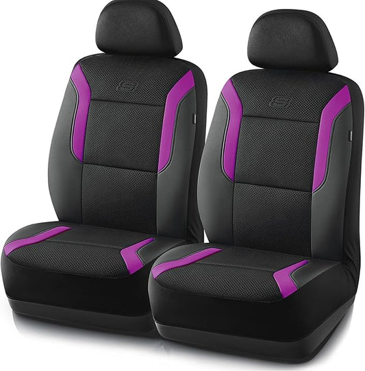 Skechers Memory Foam Car Seat Covers, Air Cool Mesh Thick Seat Covers,Car Seat Covers Front Seats,Airbag Compatible, Automotive Comfort Protection for Most Cars,Van,Trucks, SUVs,Purple