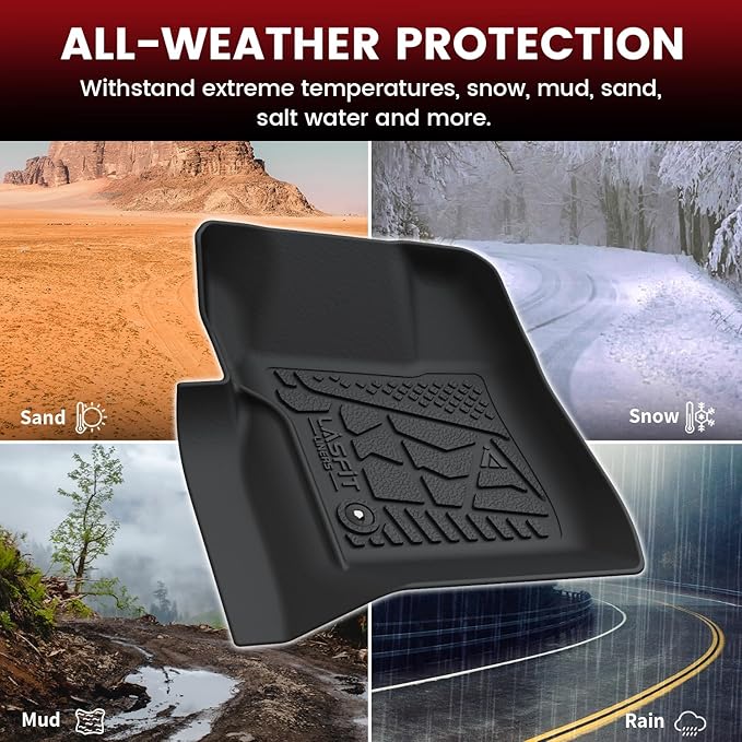 LASFIT Floor Mats for Ford F250 F350 1999-2007 Super Duty Crew Cab Carpet Floor Super Duty All Weather Full Cover Protector TPE Car Floor Liner, 1st & 2nd Row, 3pcs Black