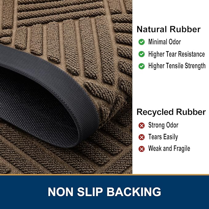 Smiry Front Door Mat Outside Entrance, Heavy Duty Outdoor Indoor Natural Rubber Doormat, Non Slip, Trap Dirt and Moisture, Easy Clean, Low Profile Patio Porch Entryway Mat, 71x23, Brown
