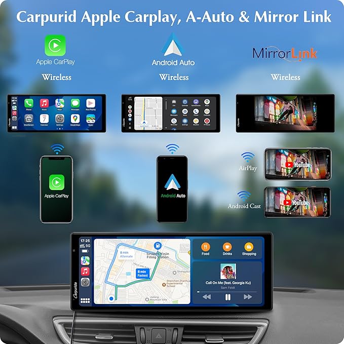 Carpuride 4K W903 Portable Wireless Carplay & Android Auto with Dash Cam - 9.3" HD IPS Screen, 4K Front Camera, Loop Recording, Bluetooth, Mirror Link, GPS, Siri, Dashboard Mounted