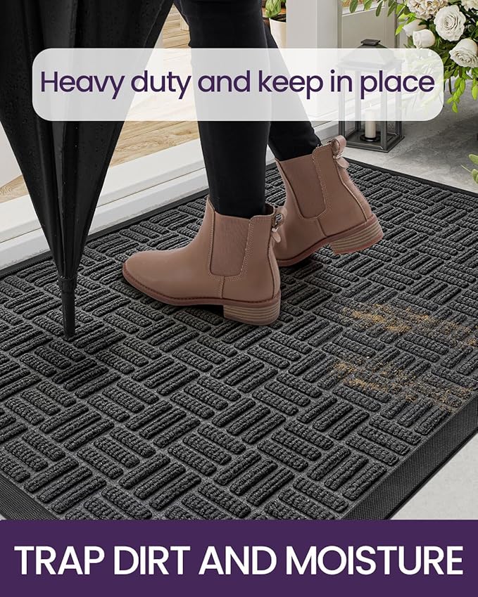 DEXI Front Door Mat Outside Entrance, Rubber Entry Doormat Heavy Duty, Welcome Mats Non Slip for Inside House Floor Entryway Back Doors Exterior Patio, 17x29, Maze Black