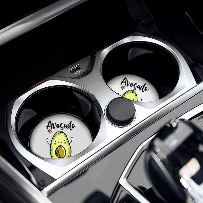 2 Pack Avocado Car Cup Holder Coaster, Cute Car Interior Accessories Drink Coaster for Women & Men, Avocado Lovers Themed Gifts Stuff Accessories Things Merchandise Items!