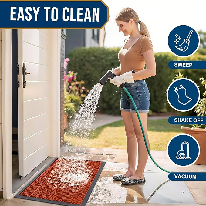 Smiry Front Door Mat Outside Entrance, Heavy Duty Sturdy Natural Rubber Doormat, Trap Dirt and Moisture, Easy Clean Low Profile Mats for Indoor Outdoor Entry, Irregular Triangle (36x24, BRN-Orange)