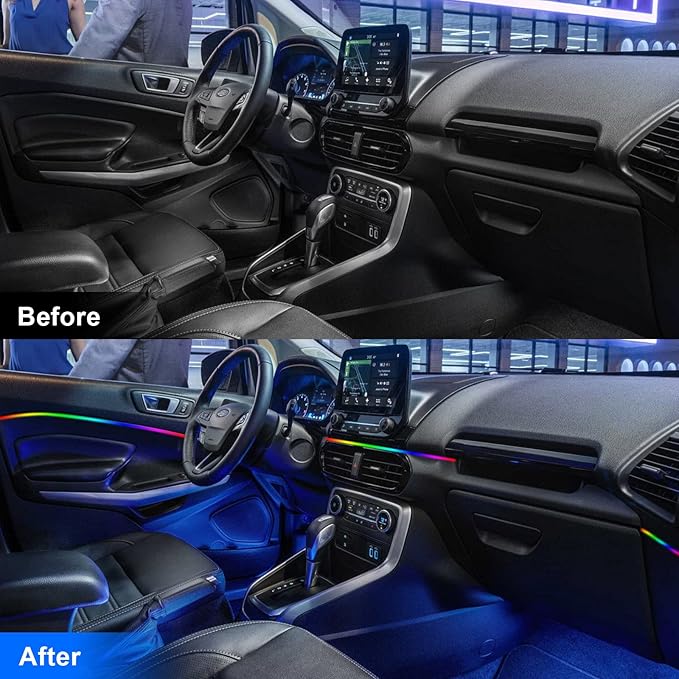 Acrylic Interior Car LED Strip Light RGB Dreamcolor 10 in1 with Wireless APP, 175 inches 593 LED 16 Million Color Fiber Optic Automotive Ambient Light Kits Music Sync Sound Activated Car Neon Lights