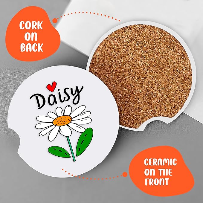 2 Pack Daisy Car Cup Holder Coaster, Cute Car Interior Accessories Drink Coaster for Women & Men, Daisy Lovers Themed Gifts Stuff Accessories Things Merchandise Items!