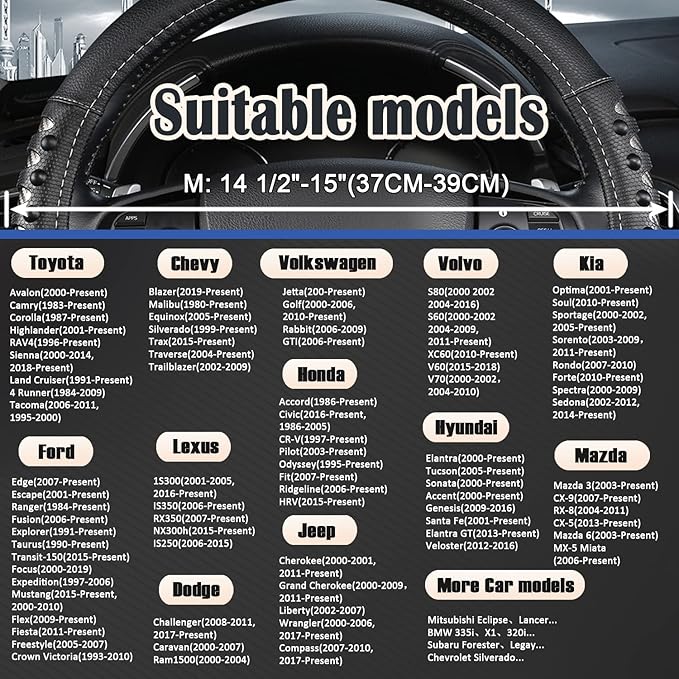 West Llama Microfiber Leather Car Steering Wheel Cover for Men Women,Universal Fit 14.5-15 inch(Leather Nails-Gray+Black-Standard Size)