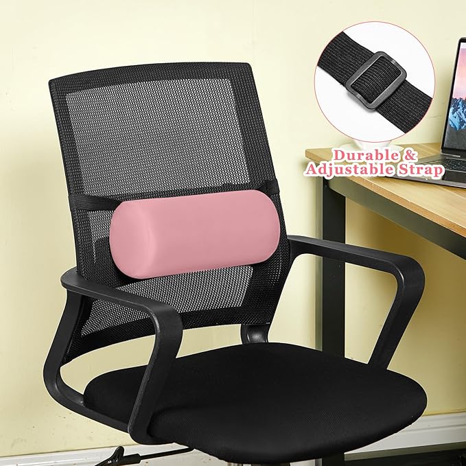 Wenqik 2 Pcs Lumbar Support Pillow Lumbar Roll Lower Pillow Office Seat Cushion with Adjustable Strap and Washable Cover for Travel Gaming Chair Car Seat Pain Relief(Pink)